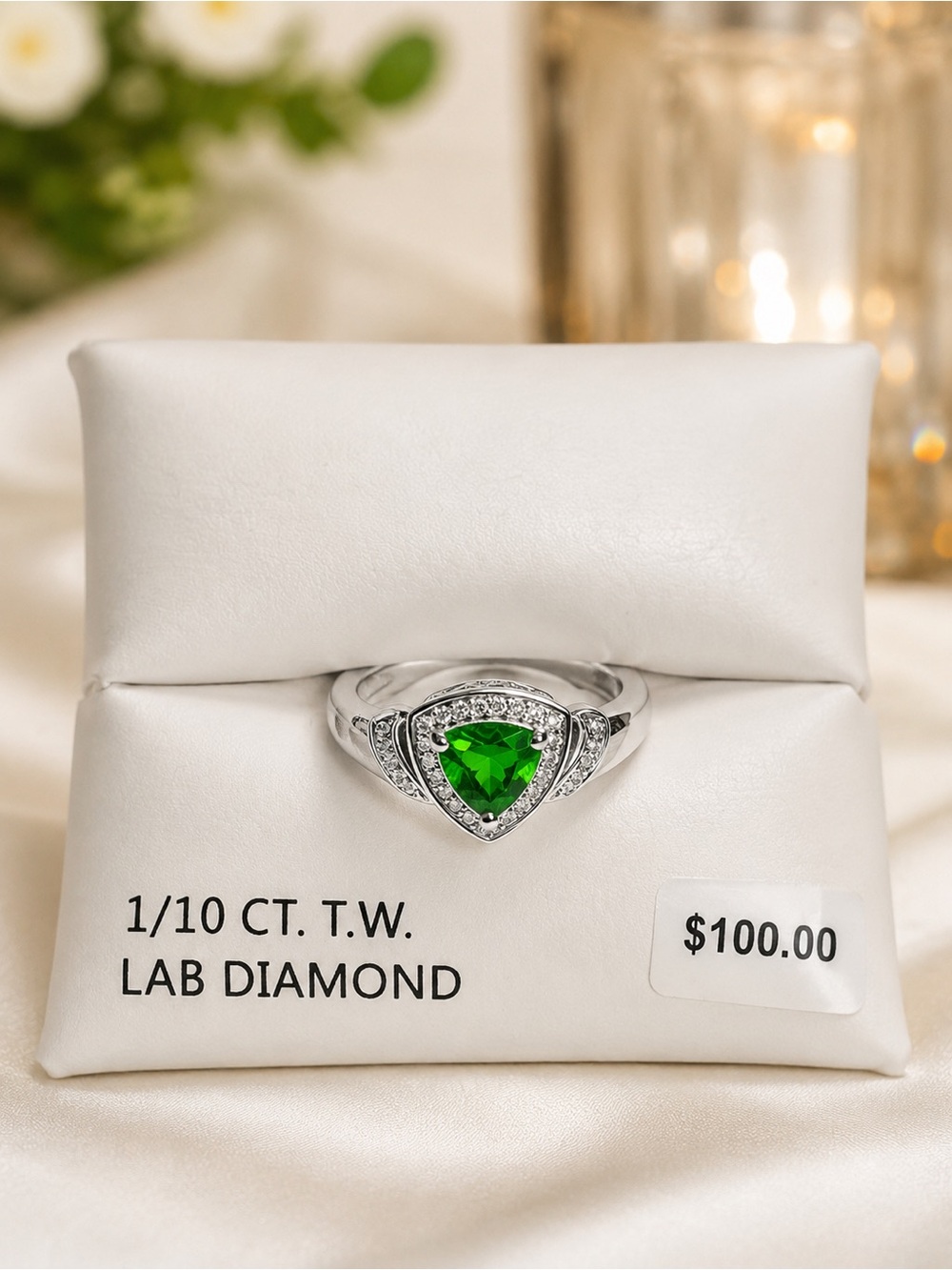 Kohl’s Green Trillion-Cut Lab Diamond Ring in Silver retail $100.00